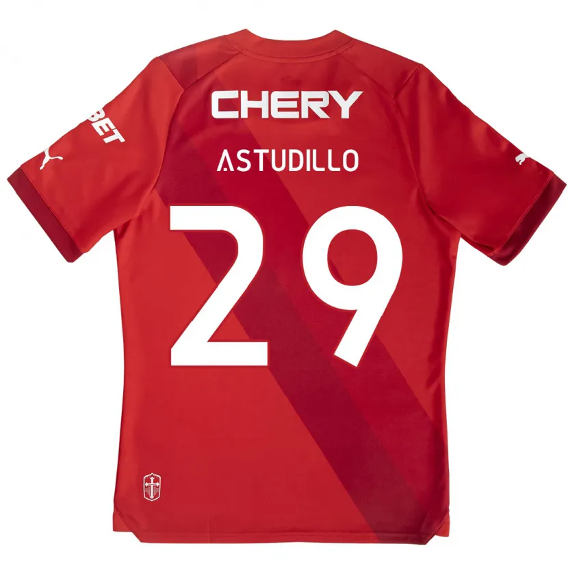 Danxen Kinderen Aaron Astudillo #29 Rood Wit Uitshirt Uittenue 2024/25 T-Shirt