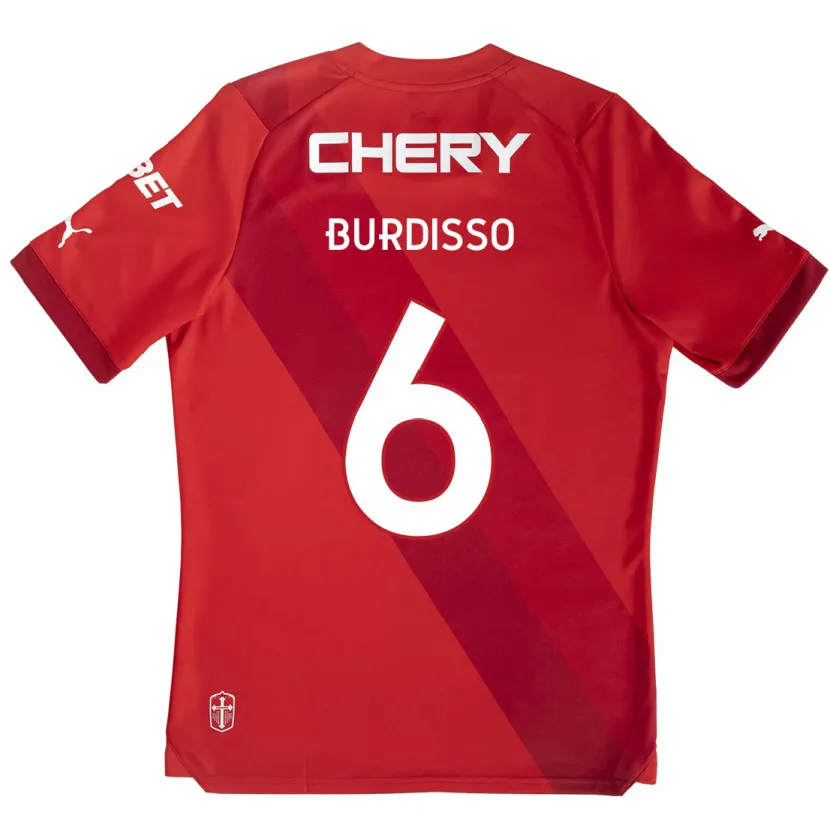 Danxen Kinderen Guillermo Burdisso #6 Rood Wit Uitshirt Uittenue 2024/25 T-Shirt