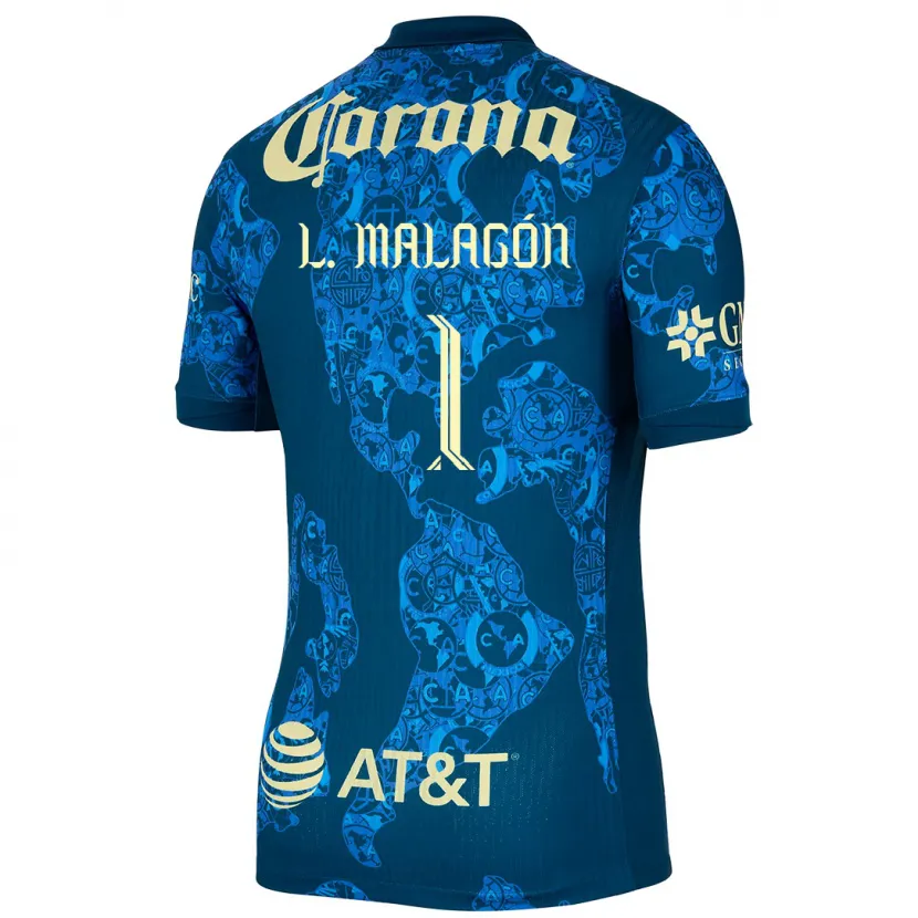 Danxen Kinderen Luis Malagón #1 Blauw Geel Uitshirt Uittenue 2024/25 T-Shirt