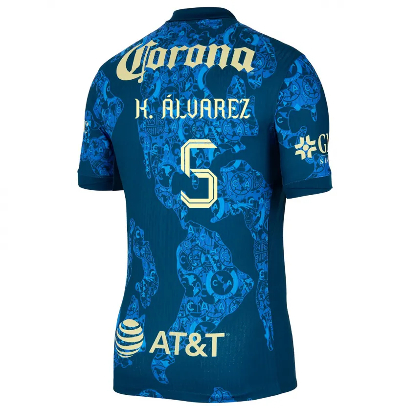 Danxen Kinderen Kevin Álvarez #5 Blauw Geel Uitshirt Uittenue 2024/25 T-Shirt