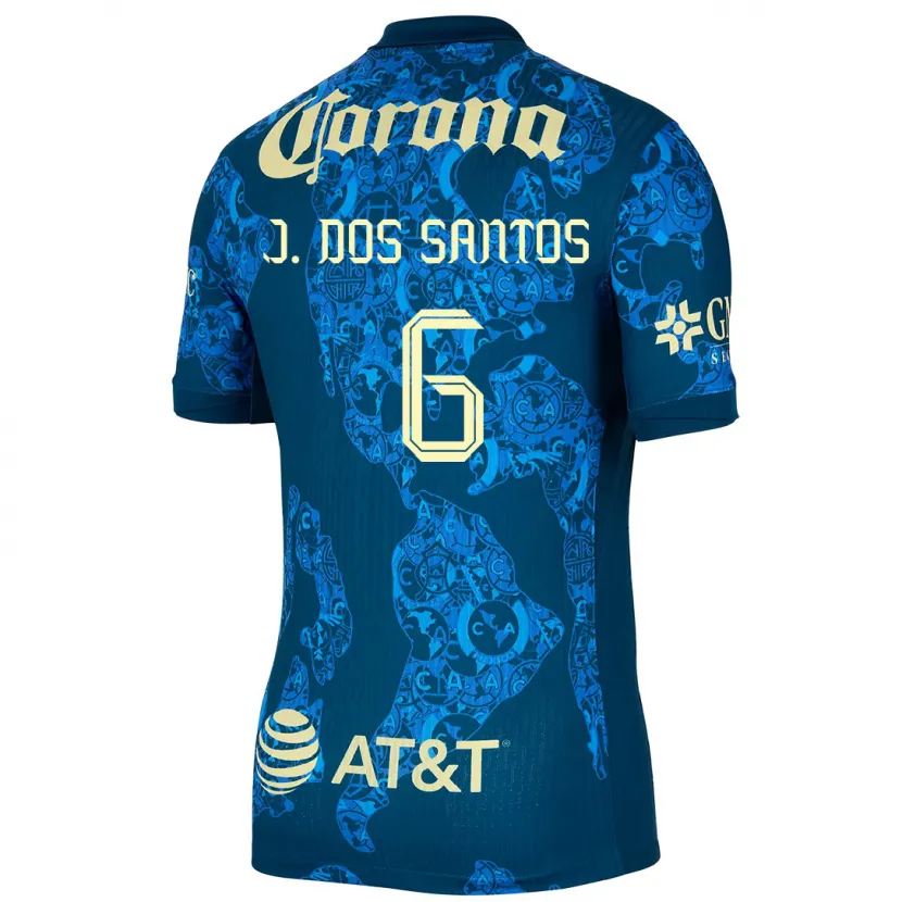 Danxen Kinderen Jonathan Dos Santos #6 Blauw Geel Uitshirt Uittenue 2024/25 T-Shirt