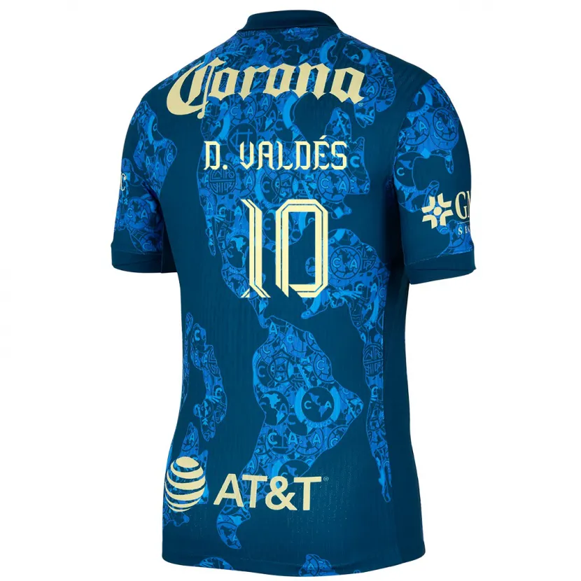 Danxen Kinderen Diego Valdés #10 Blauw Geel Uitshirt Uittenue 2024/25 T-Shirt