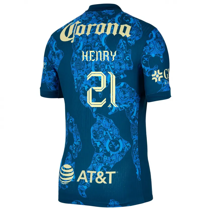 Danxen Kinderen Henry Martín #21 Blauw Geel Uitshirt Uittenue 2024/25 T-Shirt