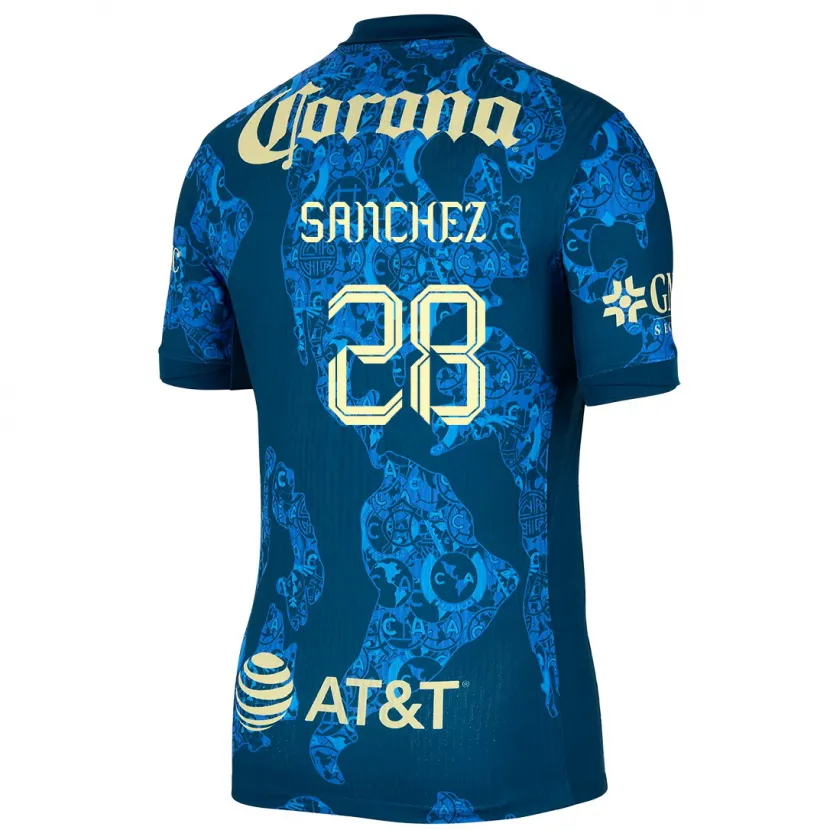 Danxen Kinderen Érick Sánchez #28 Blauw Geel Uitshirt Uittenue 2024/25 T-Shirt