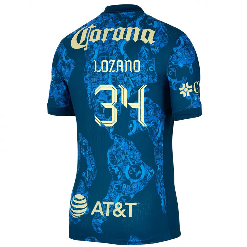 Danxen Kinderen Esteban Lozano #34 Blauw Geel Uitshirt Uittenue 2024/25 T-Shirt