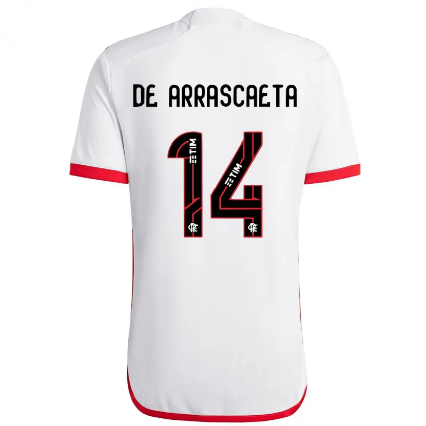 Danxen Kinderen Giorgian De Arrascaeta #14 Wit Rood Uitshirt Uittenue 2024/25 T-Shirt