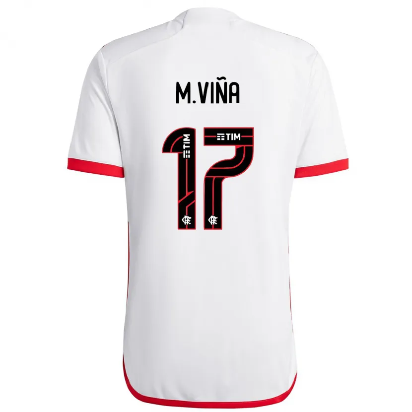 Danxen Kinderen Matías Viña #17 Wit Rood Uitshirt Uittenue 2024/25 T-Shirt