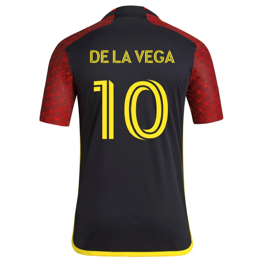 Danxen Heren Pedro De La Vega #10 Rood Zwart Uitshirt Uittenue 2024/25 T-Shirt