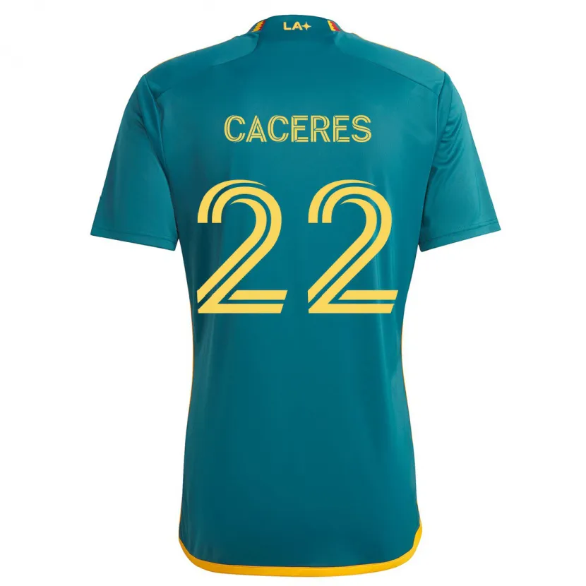 Danxen Heren Martín Cáceres #22 Groen Geel Uitshirt Uittenue 2024/25 T-Shirt