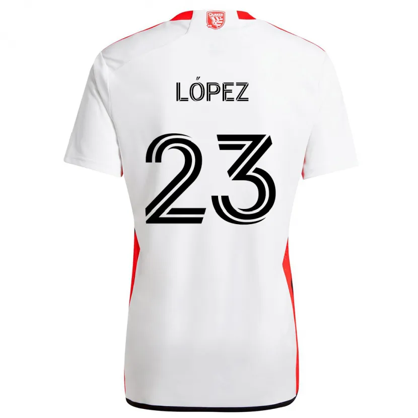 Danxen Heren Hernán López #23 Wit Rood Uitshirt Uittenue 2024/25 T-Shirt