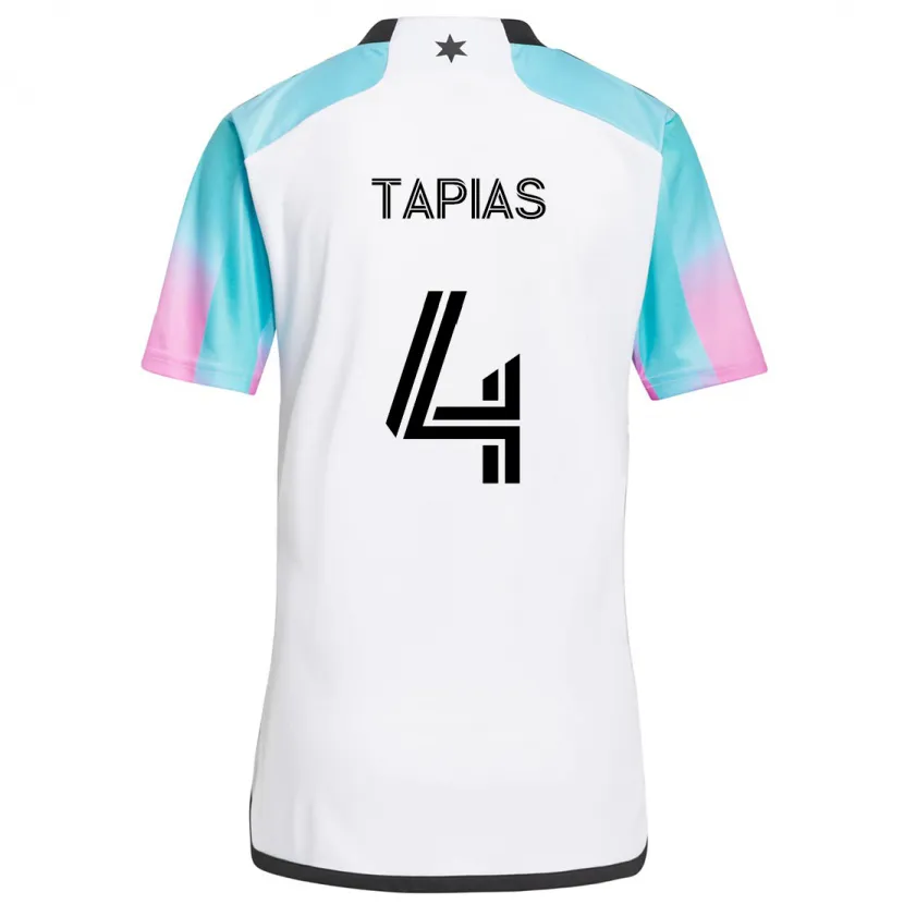 Danxen Heren Miguel Tapias #4 Wit Blauw Zwart Uitshirt Uittenue 2024/25 T-Shirt