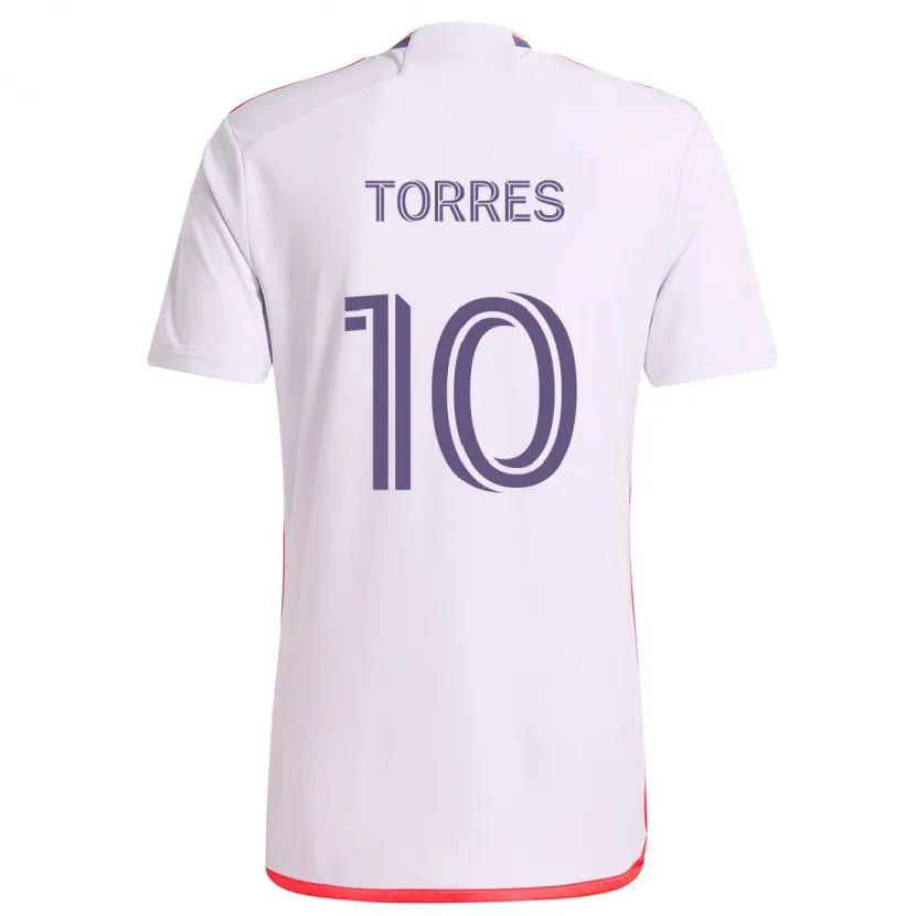 Danxen Heren Facundo Torres #10 Wit Rood Paars Uitshirt Uittenue 2024/25 T-Shirt