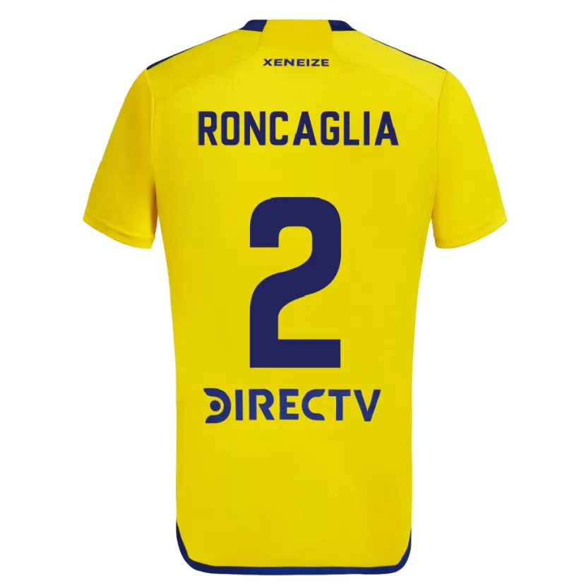 Danxen Heren Facundo Roncaglia #2 Geel Blauw Uitshirt Uittenue 2024/25 T-Shirt