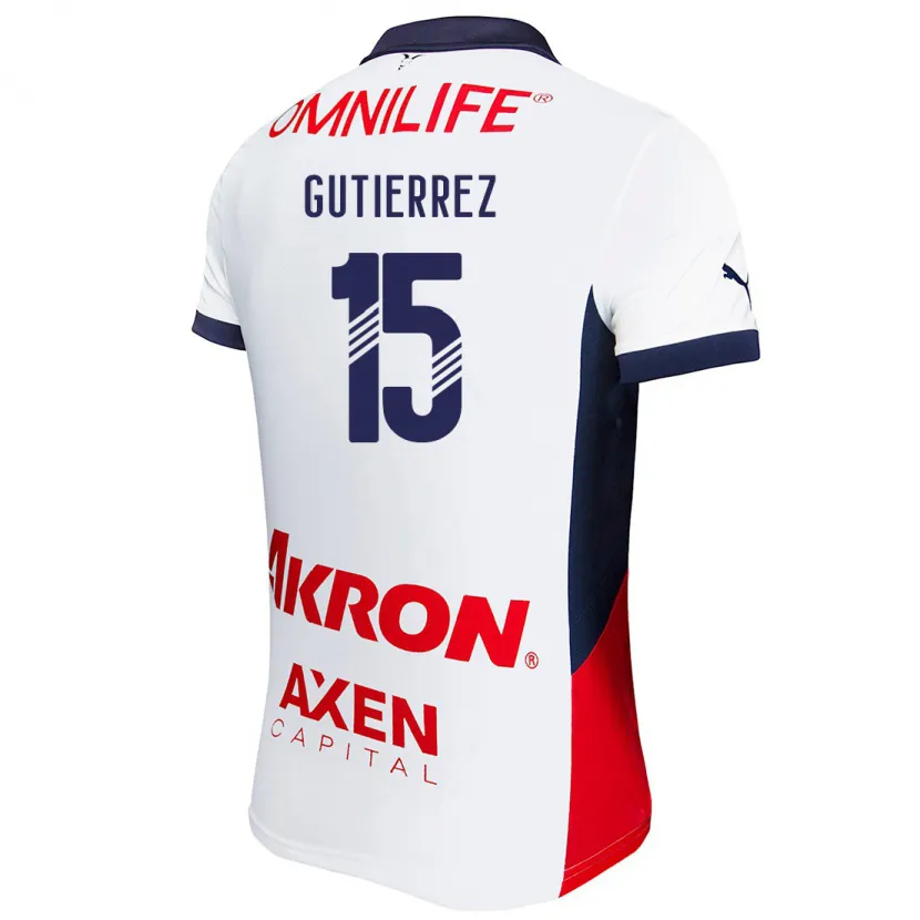 Danxen Heren Érick Gutiérrez #15 Wit Rood Blauw Uitshirt Uittenue 2024/25 T-Shirt