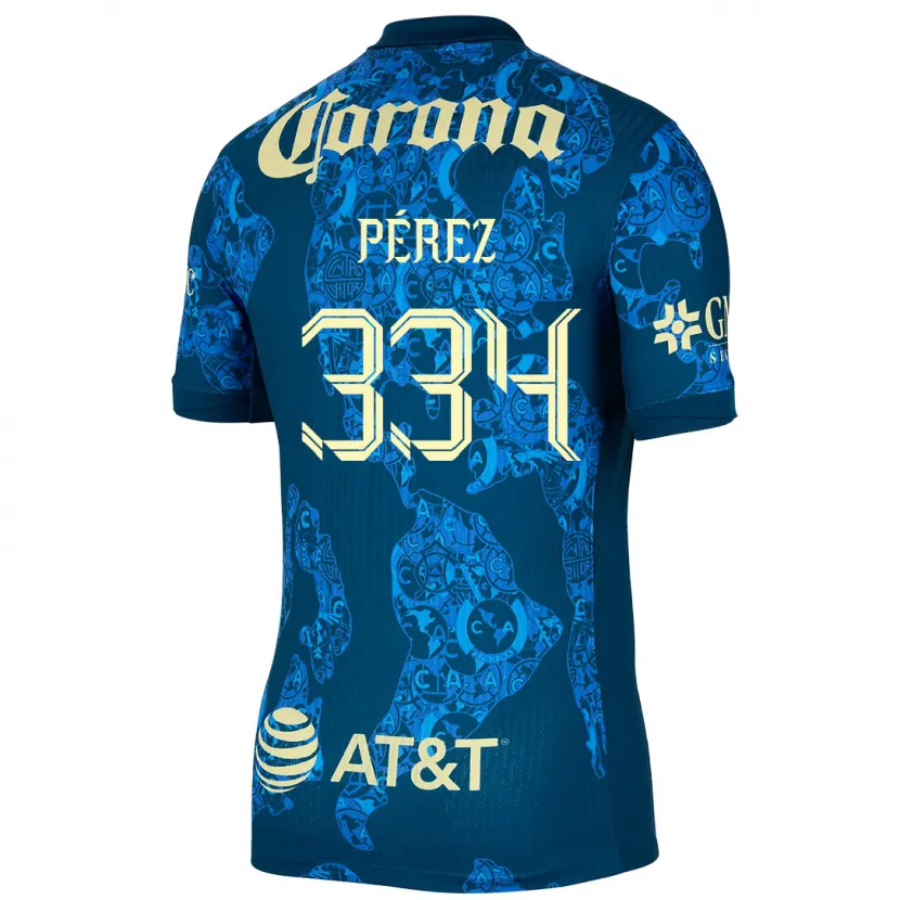 Danxen Heren Diego Pérez #334 Blauw Geel Uitshirt Uittenue 2024/25 T-Shirt