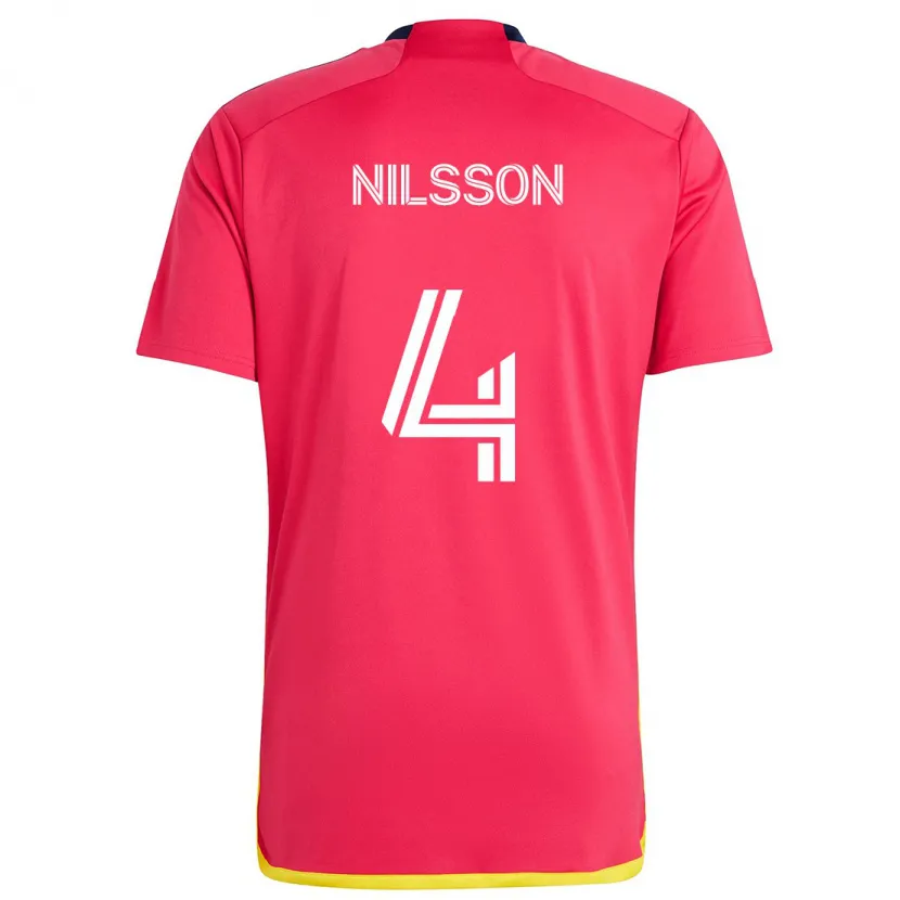 Danxen Dames Joakim Nilsson #4 Rood Blauw Thuisshirt Thuistenue 2024/25 T-Shirt