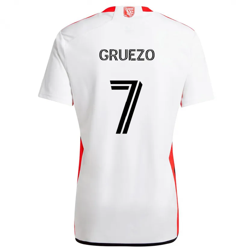 Danxen Dames Carlos Gruezo #7 Wit Rood Uitshirt Uittenue 2024/25 T-Shirt