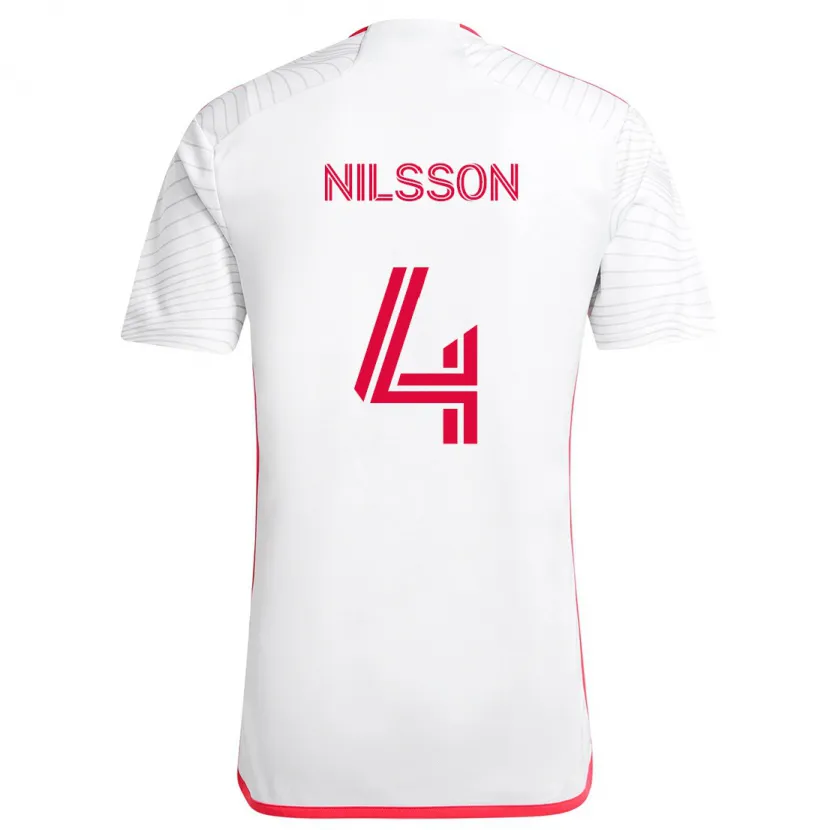 Danxen Dames Joakim Nilsson #4 Wit Rood Uitshirt Uittenue 2024/25 T-Shirt