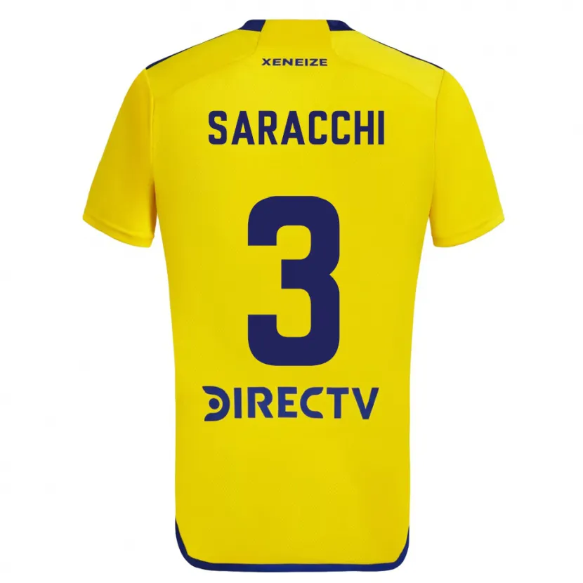 Danxen Dames Marcelo Saracchi #3 Geel Blauw Uitshirt Uittenue 2024/25 T-Shirt