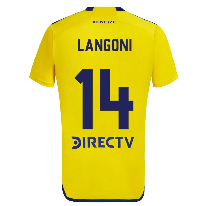 Danxen Dames Luca Langoni #14 Geel Blauw Uitshirt Uittenue 2024/25 T-Shirt