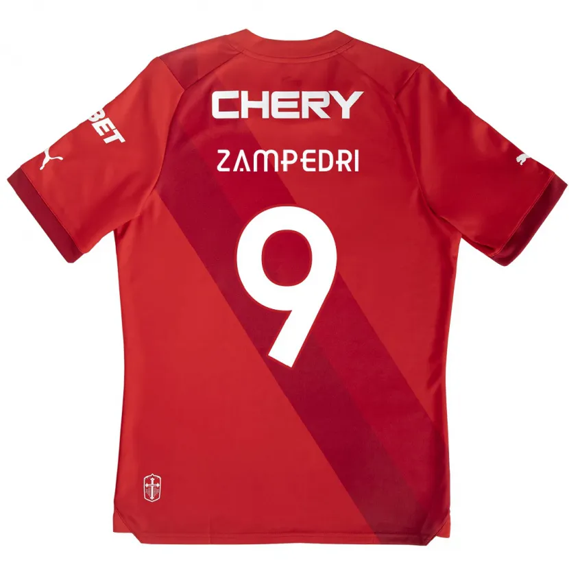 Danxen Dames Fernando Zampedri #9 Rood Wit Uitshirt Uittenue 2024/25 T-Shirt