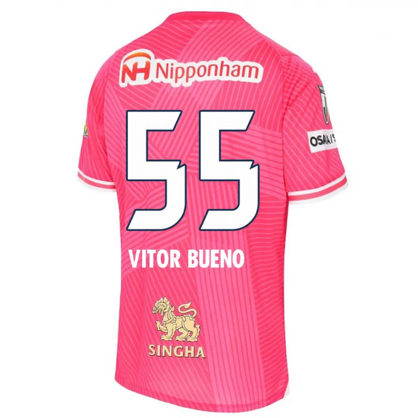 Danxen Kinderen Vitor Bueno #55 Roze Wit Thuisshirt Thuistenue 2024/25 T-Shirt