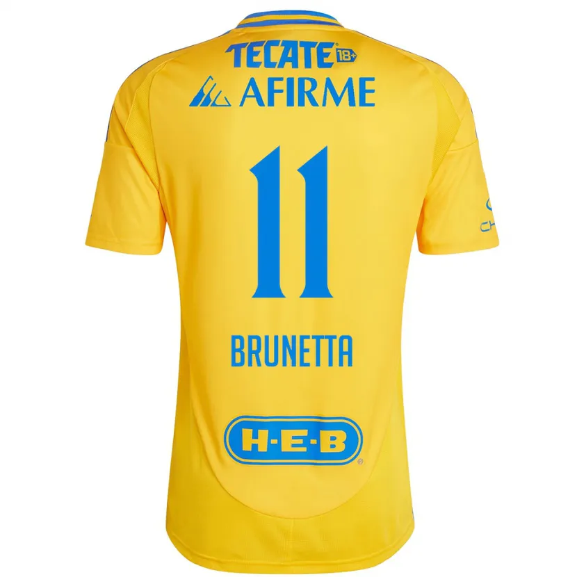 Danxen Kinderen Juan Brunetta #11 Goud Geel Thuisshirt Thuistenue 2024/25 T-Shirt