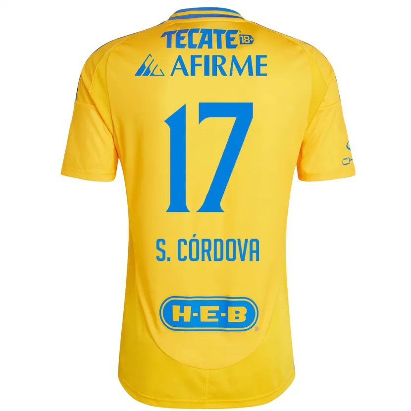 Danxen Kinderen Sebastián Córdova #17 Goud Geel Thuisshirt Thuistenue 2024/25 T-Shirt