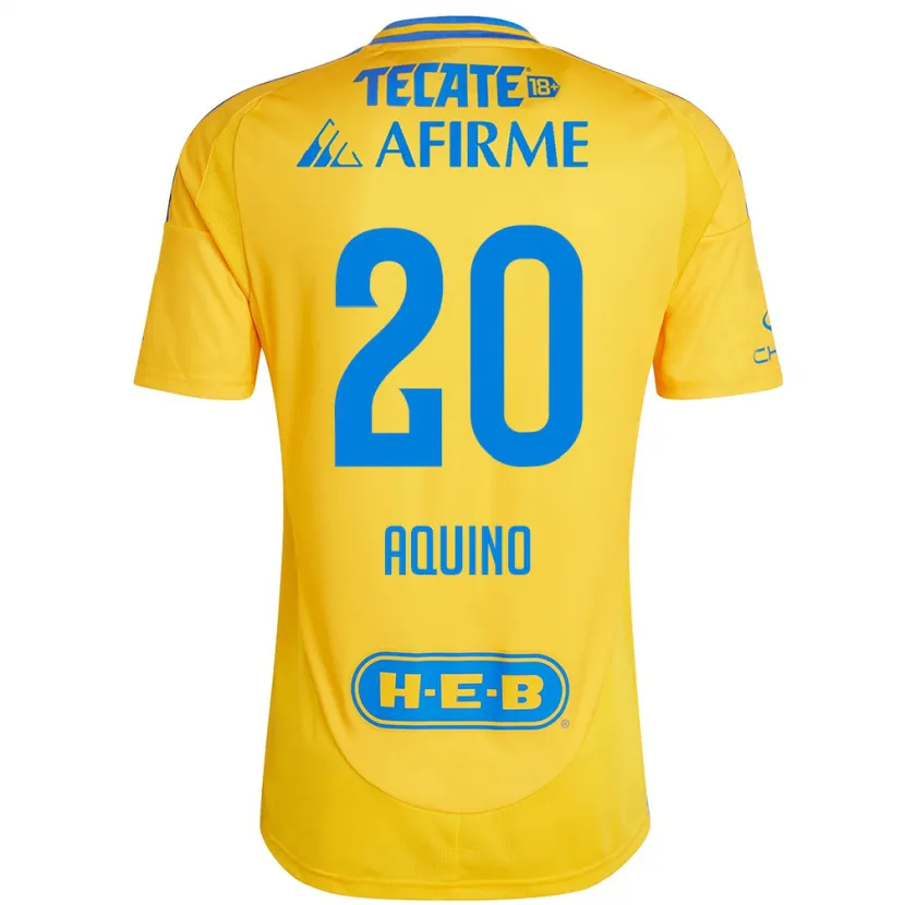 Danxen Kinderen Javier Aquino #20 Goud Geel Thuisshirt Thuistenue 2024/25 T-Shirt