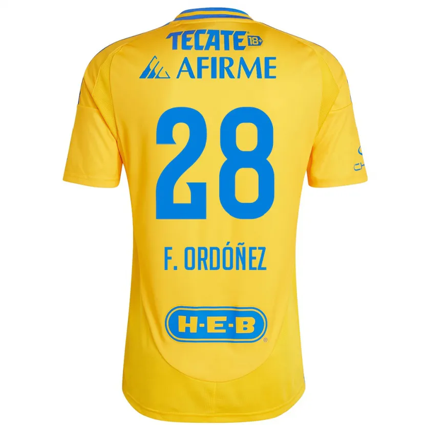 Danxen Kinderen Fernando Ordóñez #28 Goud Geel Thuisshirt Thuistenue 2024/25 T-Shirt