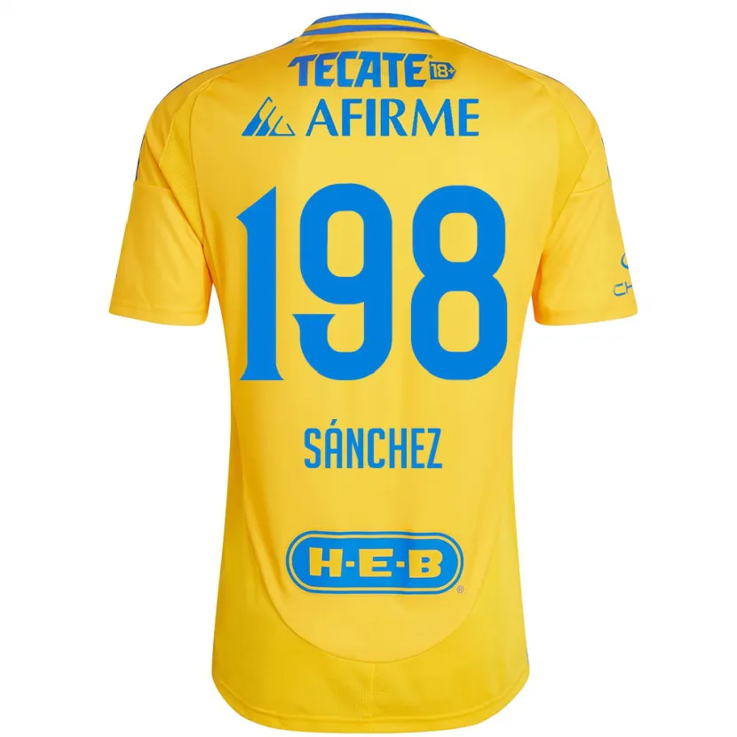 Danxen Kinderen Diego Sánchez #198 Goud Geel Thuisshirt Thuistenue 2024/25 T-Shirt