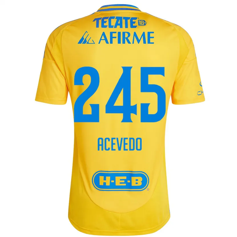 Danxen Kinderen Kevin Acevedo #245 Goud Geel Thuisshirt Thuistenue 2024/25 T-Shirt