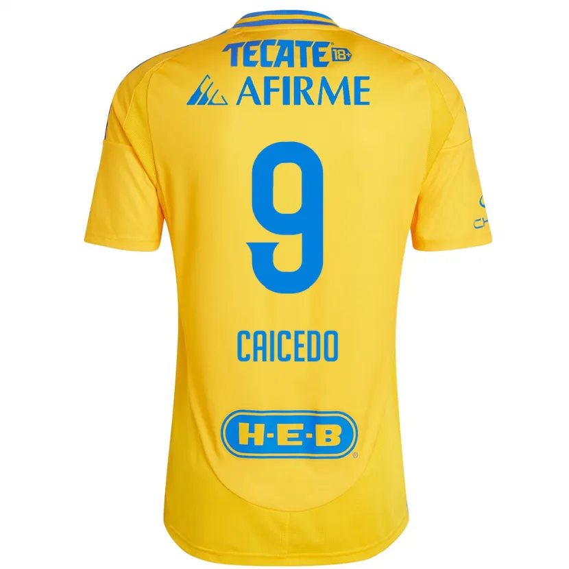 Danxen Kinderen Jordy Caicedo #9 Goud Geel Thuisshirt Thuistenue 2024/25 T-Shirt