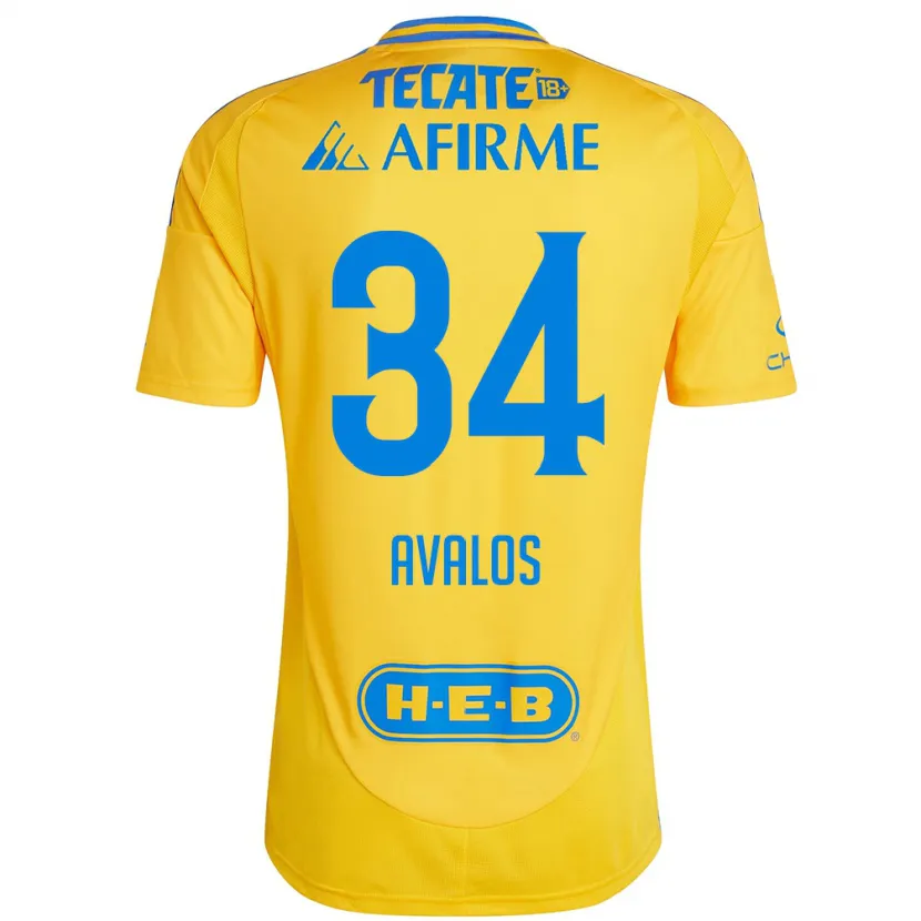 Danxen Kinderen Erick Avalos #34 Goud Geel Thuisshirt Thuistenue 2024/25 T-Shirt