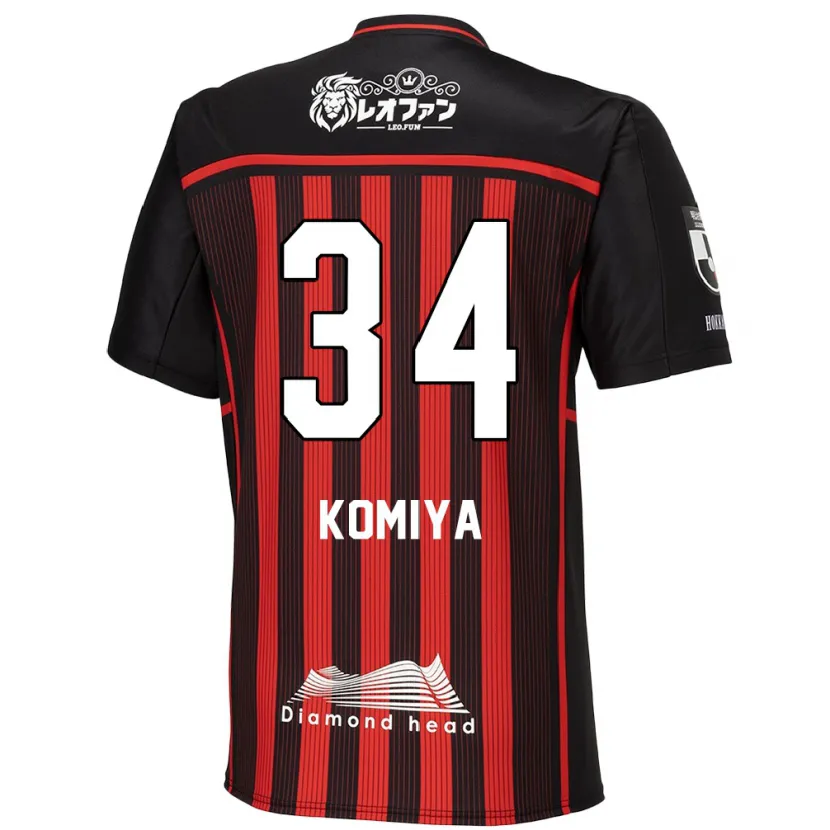 Danxen Kinderen Masaki Komiya #34 Rood Zwart Thuisshirt Thuistenue 2024/25 T-Shirt