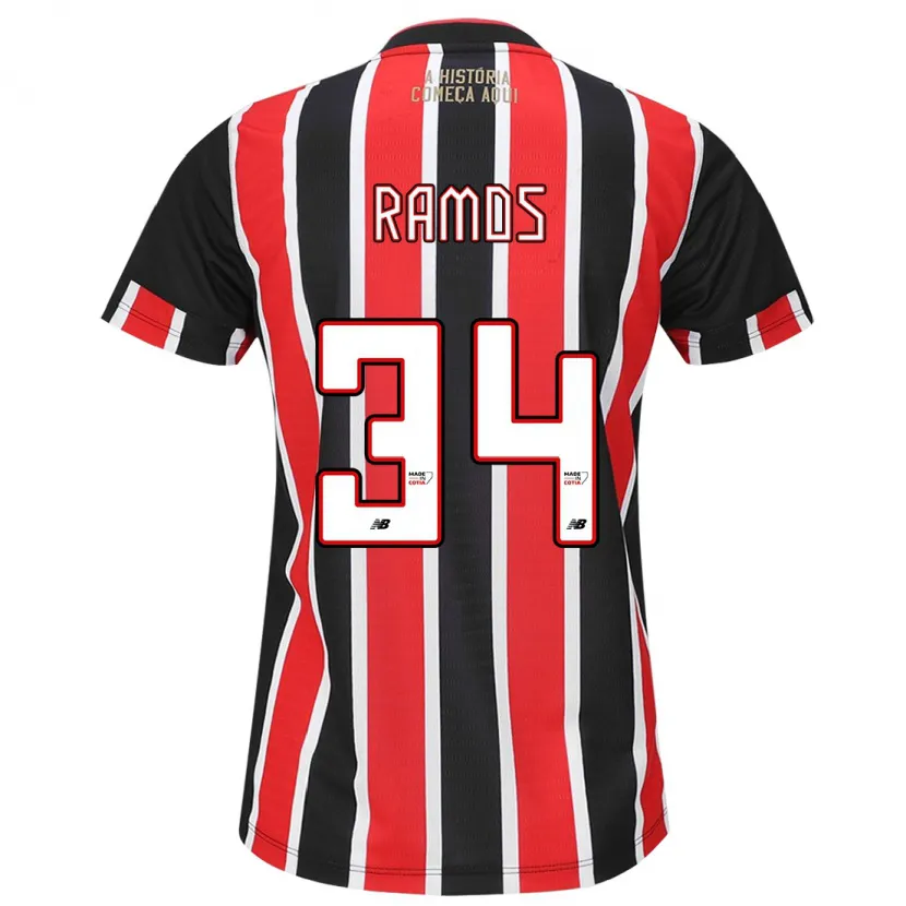 Danxen Kinderen Raí Ramos #34 Zwart Rood Wit Uitshirt Uittenue 2024/25 T-Shirt