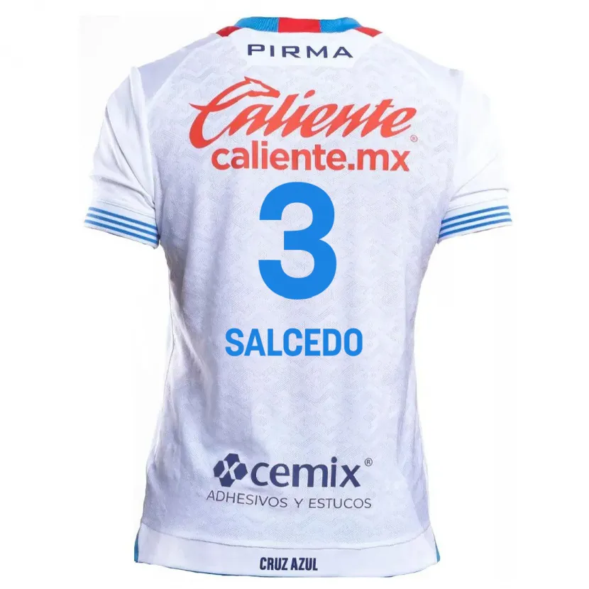 Danxen Kinderen Carlos Salcedo #3 Wit Blauw Uitshirt Uittenue 2024/25 T-Shirt