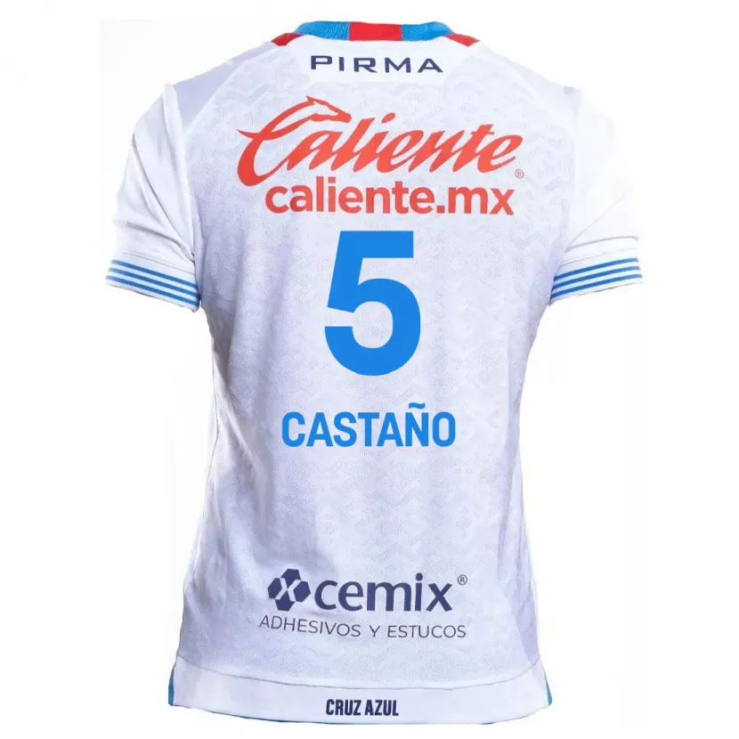 Danxen Kinderen Kevin Castaño #5 Wit Blauw Uitshirt Uittenue 2024/25 T-Shirt