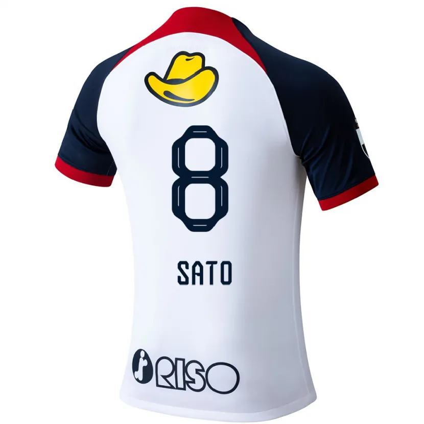 Danxen Kinderen Yuto Sato #8 Wit Blauw Rood Uitshirt Uittenue 2024/25 T-Shirt