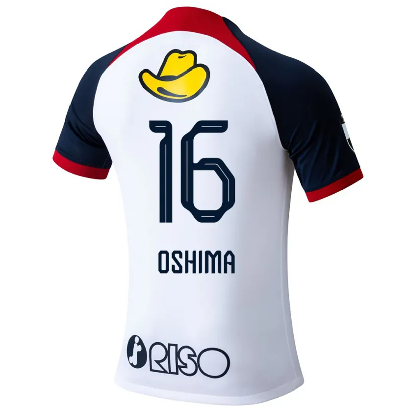 Danxen Kinderen Ryua Oshima #16 Wit Blauw Rood Uitshirt Uittenue 2024/25 T-Shirt