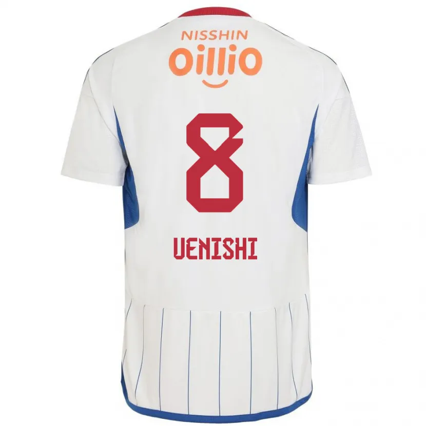 Danxen Kinderen Haruki Uenishi #8 Wit Blauw Rood Uitshirt Uittenue 2024/25 T-Shirt