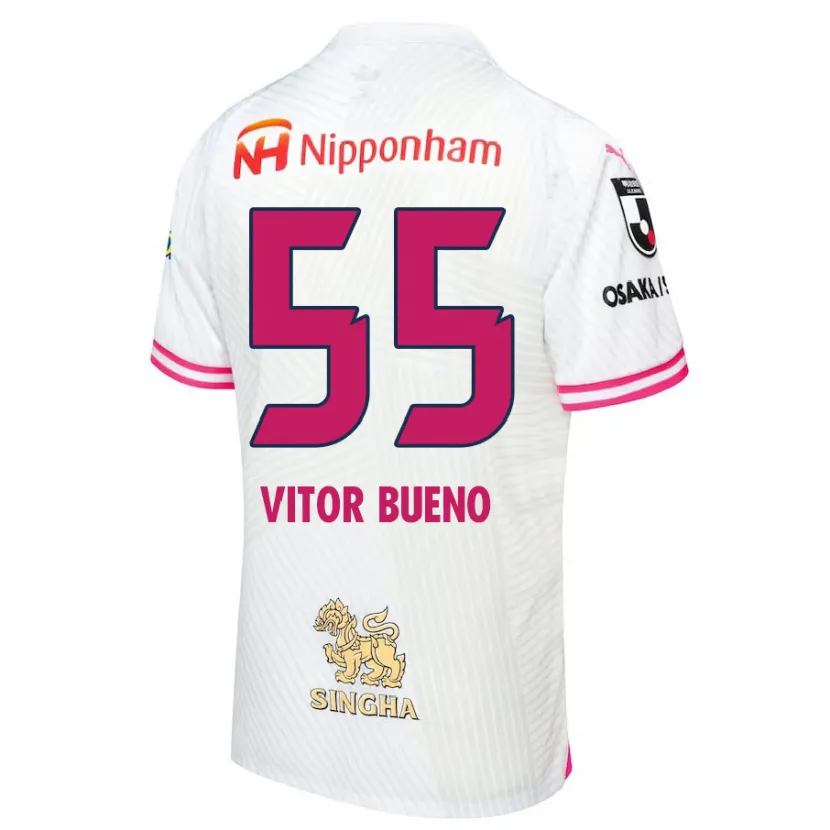 Danxen Kinderen Vitor Bueno #55 Wit Roze Uitshirt Uittenue 2024/25 T-Shirt