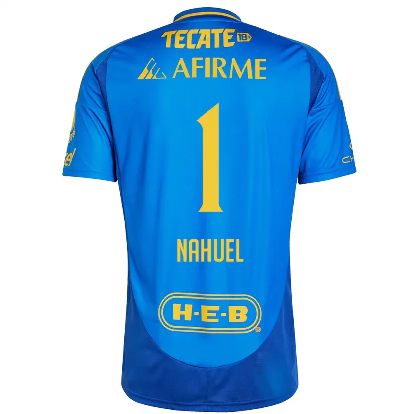 Danxen Kinderen Nahuel Guzmán #1 Blauw Geel Uitshirt Uittenue 2024/25 T-Shirt