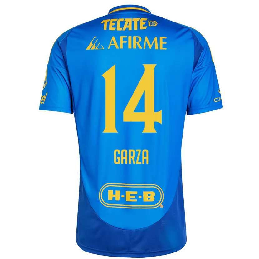 Danxen Kinderen Jesús Garza #14 Blauw Geel Uitshirt Uittenue 2024/25 T-Shirt