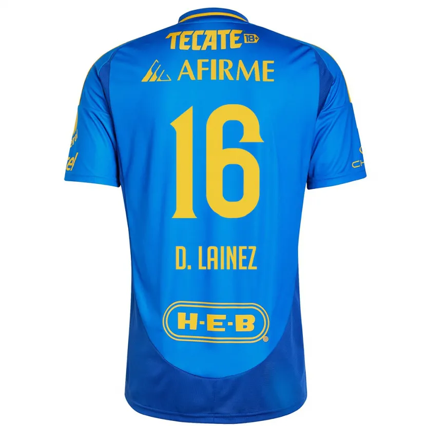 Danxen Kinderen Diego Lainez #16 Blauw Geel Uitshirt Uittenue 2024/25 T-Shirt