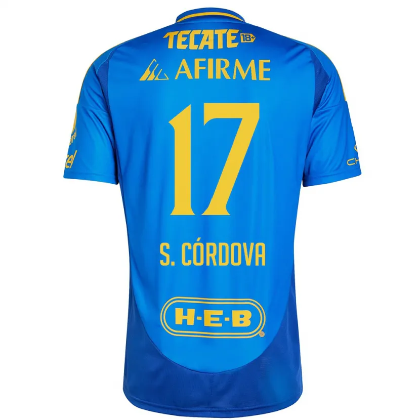 Danxen Kinderen Sebastián Córdova #17 Blauw Geel Uitshirt Uittenue 2024/25 T-Shirt