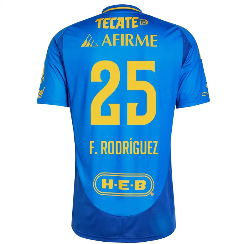 Danxen Kinderen Felipe Rodríguez #25 Blauw Geel Uitshirt Uittenue 2024/25 T-Shirt