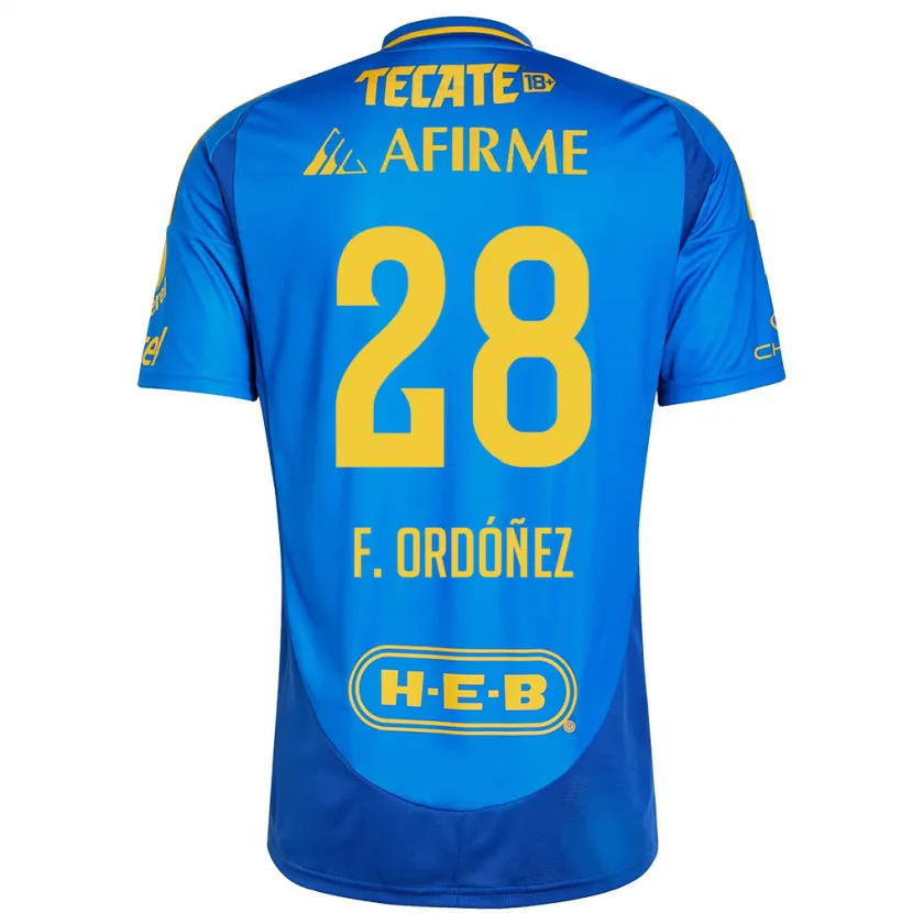 Danxen Kinderen Fernando Ordóñez #28 Blauw Geel Uitshirt Uittenue 2024/25 T-Shirt