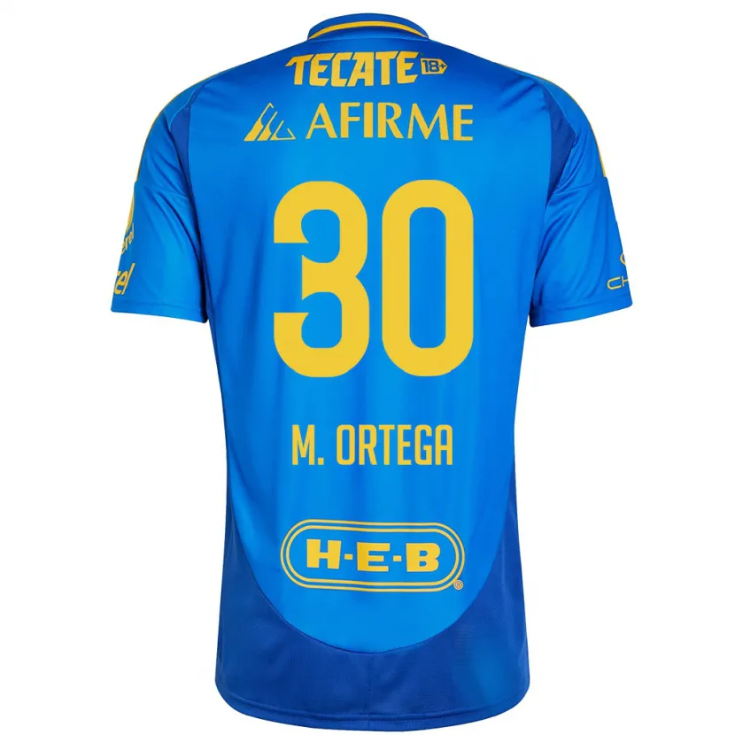 Danxen Kinderen Miguel Ortega #30 Blauw Geel Uitshirt Uittenue 2024/25 T-Shirt