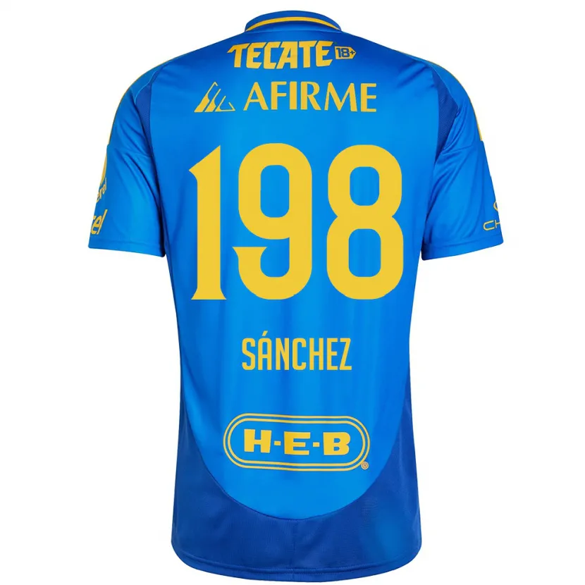 Danxen Kinderen Diego Sánchez #198 Blauw Geel Uitshirt Uittenue 2024/25 T-Shirt